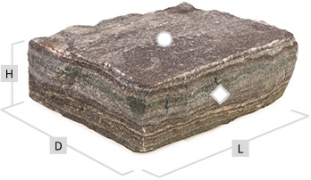 Diagram showing how to measure height, depth, and length of stone