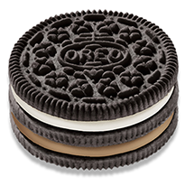 two oreo cookies stacked on top of each other