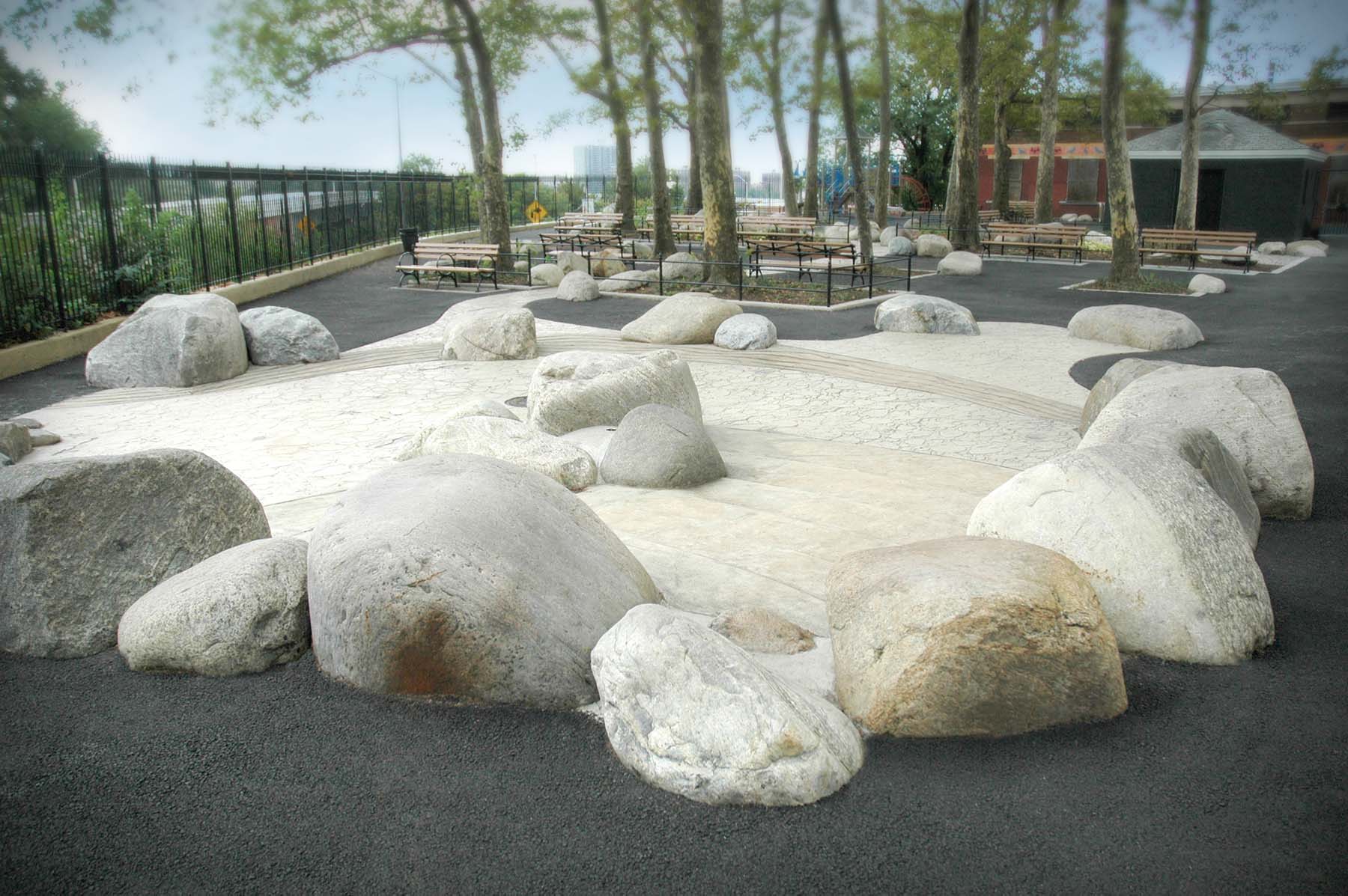 adirondack fieldstone boulders in urban park