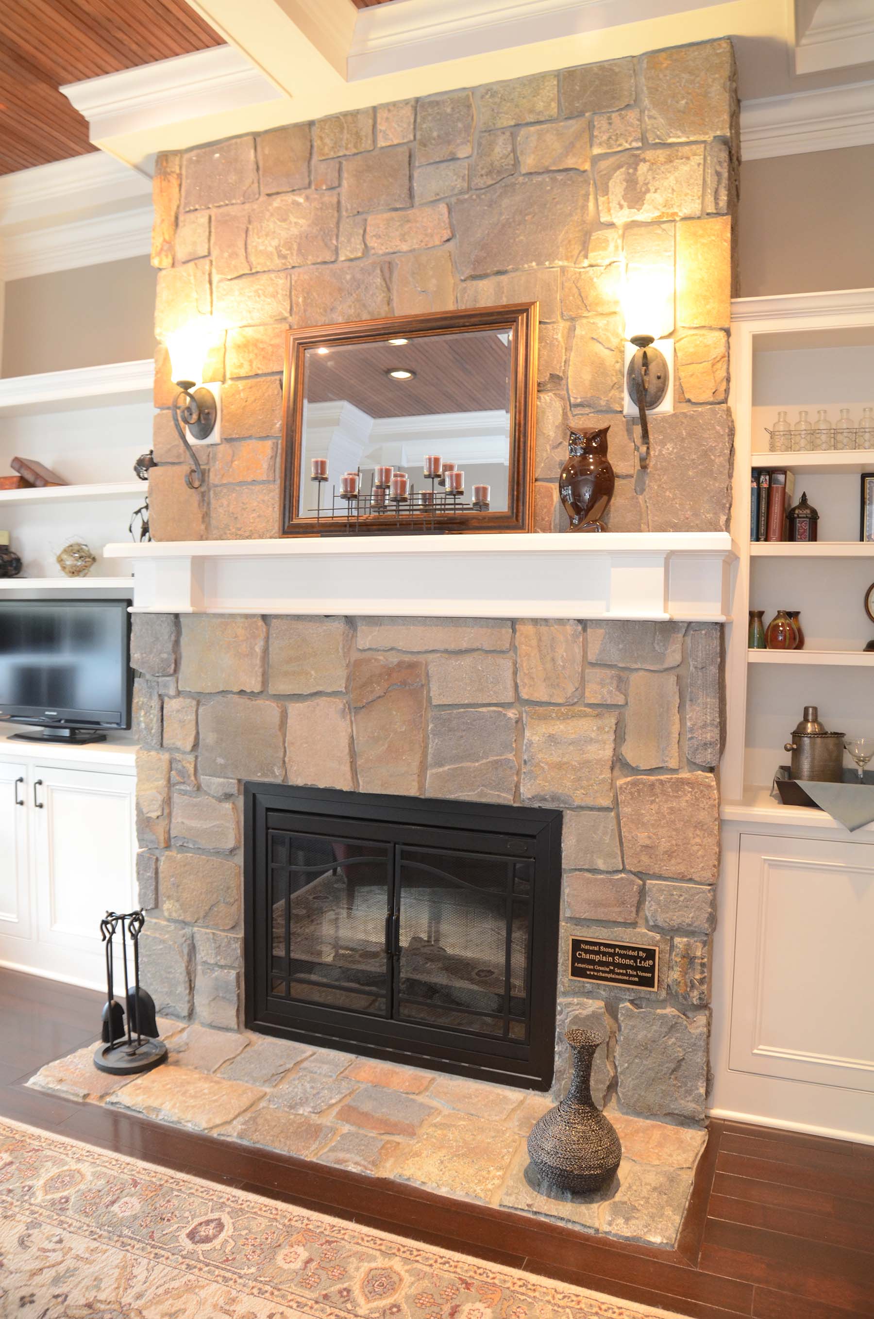 residential home with american granite natural stone fireplace
