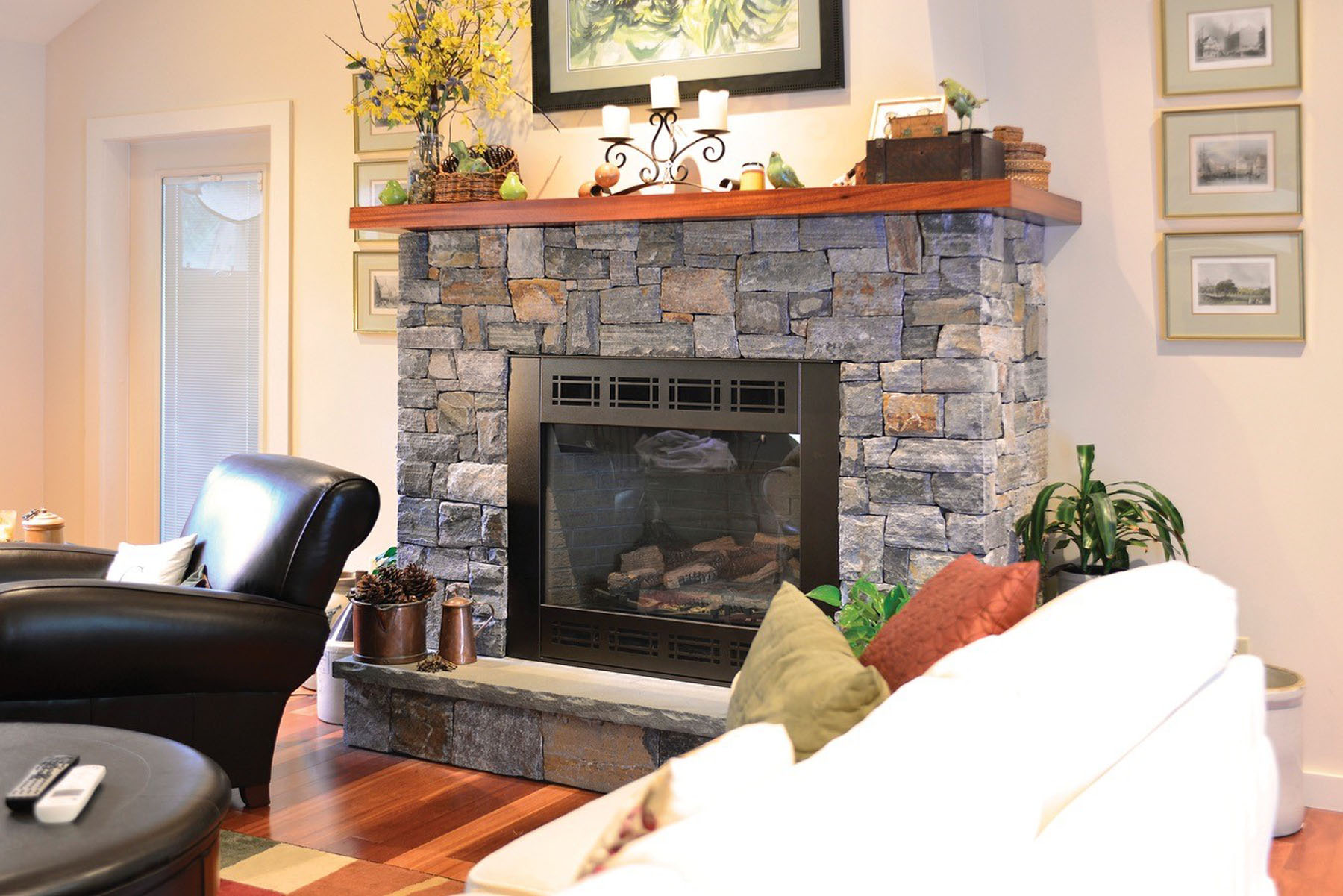 modern stone fireplace