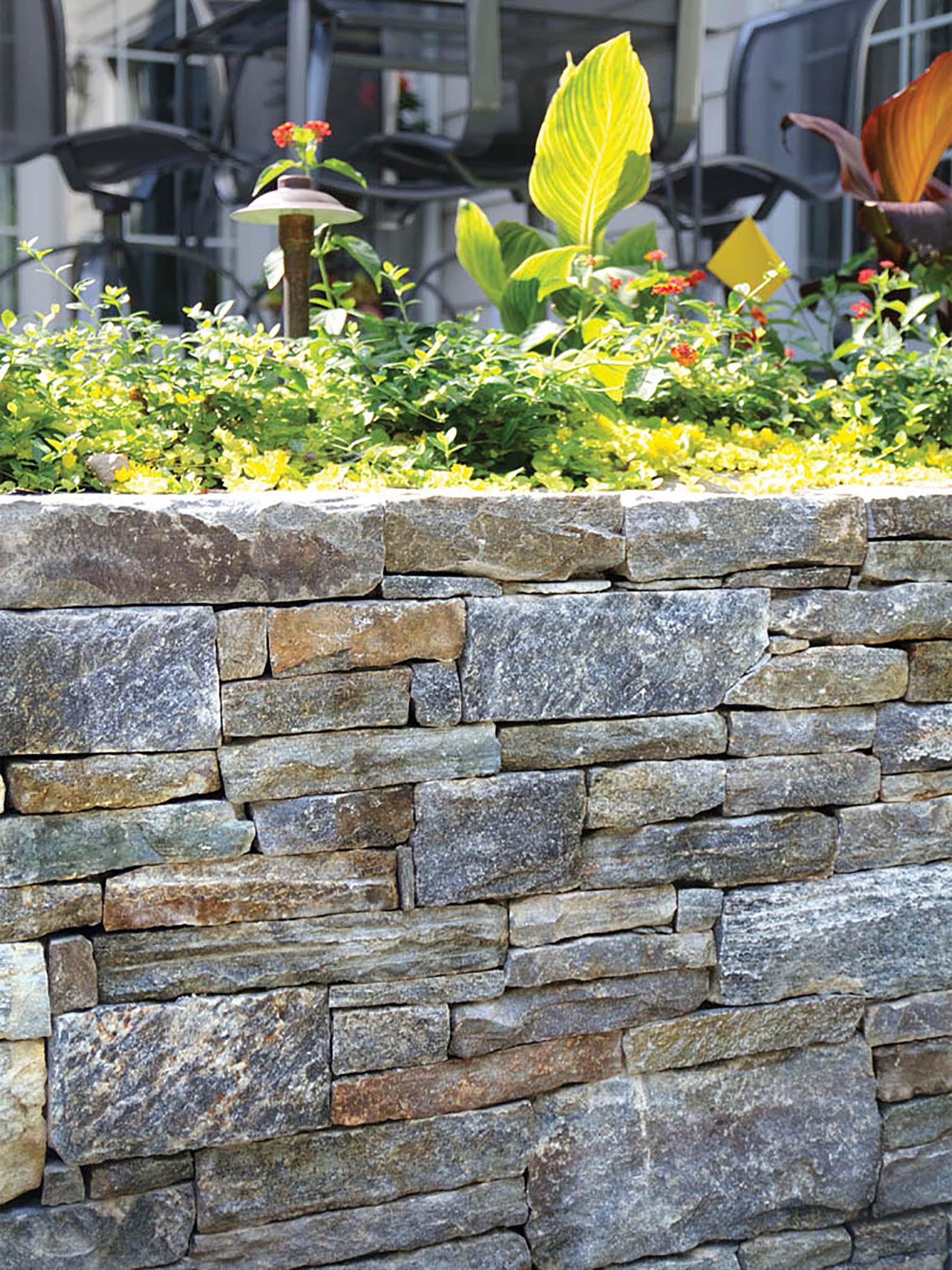Ticonderoga Granite cottage wall in garden
