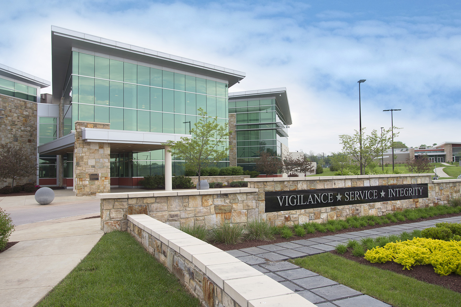 exterior of large glass building