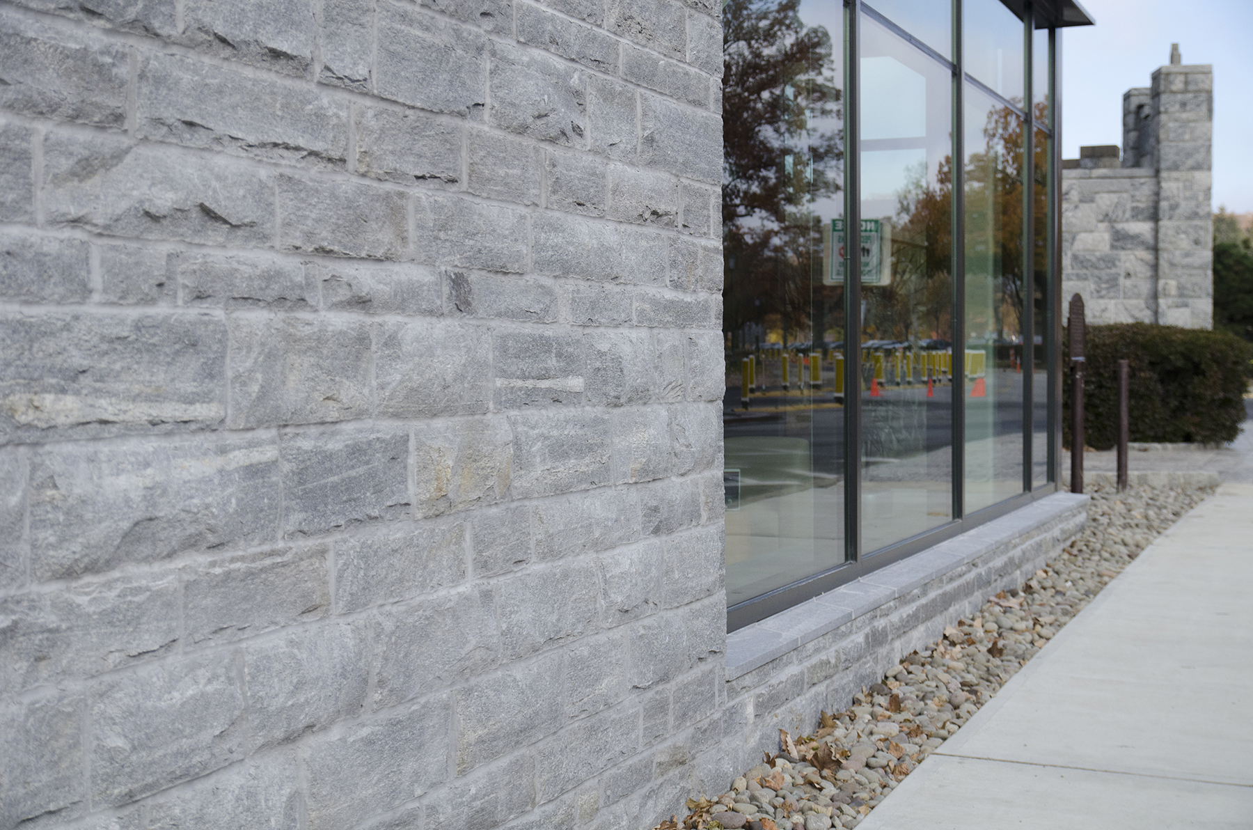 stone exterior with windows